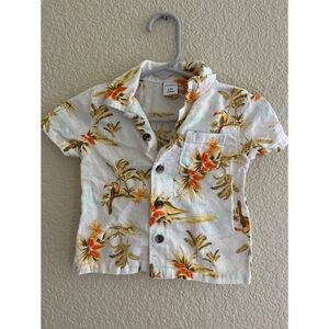 Old Navy Linen Blend Tropical Print Button Down Baby 3-6 Months